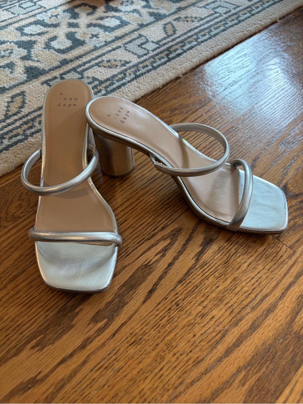 a new day Silver Metallic Strappy Block Heel Mules